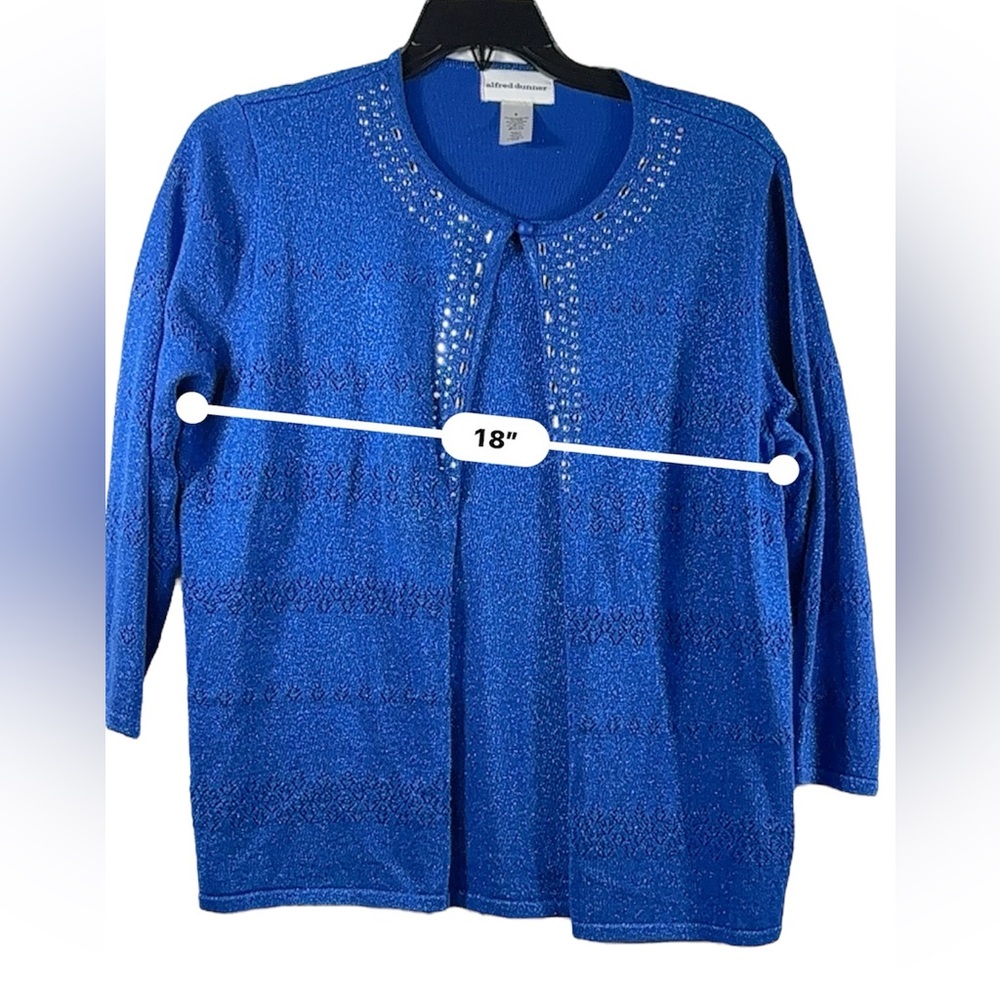 Alfred Dunner Cobalt Blue Twinset Built in Cami one Button Sweater Size Womens M - Picture 6 of 11